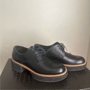 Classic Black Leather Lace-Up Platform Oxfords